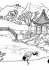 Раскраска беседка у реки