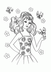 Раскраска Бабочки вокруг девочки