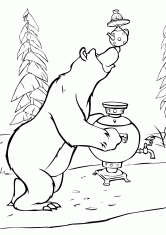 Раскраска Миша готовится пить чай