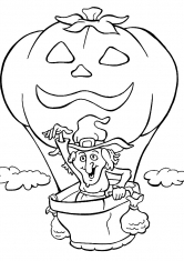 Раскраска Ведьма на воздушном шаре
