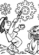 Раскраска Мальчик раскрашивает снежинки