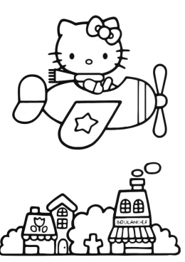 Раскраска Hello Kitty на самолёте