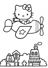 Раскраска Hello Kitty на самолёте