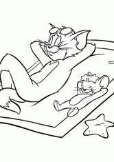 Раскраска Том и Джерри на пляже