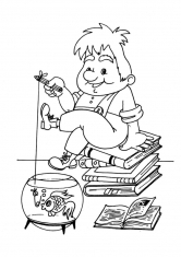 Раскраска Карлсон ловит рыбу