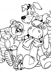 Раскраска Шарик и Матроскин обувают Мурку