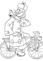 Раскраска Печкин на велосипеде