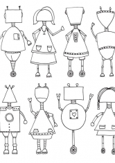 Раскраска Много роботов