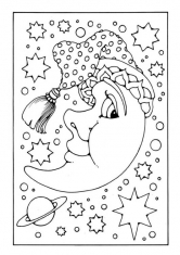 Раскраска Месяц в колпаке