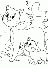 Раскраска Кошка мама и котёнок