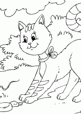 Раскраска Кот и мышка на ферме