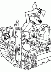 Раскраска Шарик и Матроскин у колодца