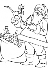 Раскраска Дед Мороз с большим мешком подарков