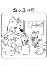 Раскраска Волк и трое зайцев