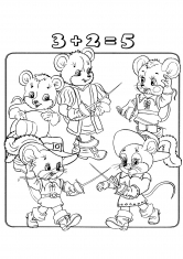 Раскраска Пять мышат