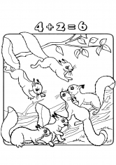 Раскраска Шесть пушистых белок