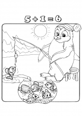 Раскраска Пингвин ловит рыбу