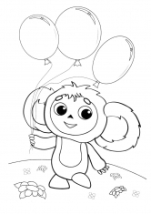Раскраска Чебрушка с воздушными шарами