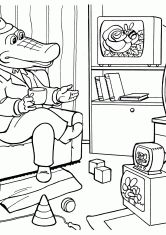 Раскраска Гена и Чебурашка сморят телевизор