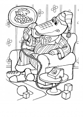 Раскраска Крокодил Гена разговаривает по телефону