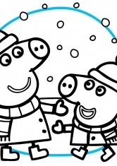 Раскраска Пеппа и Джордж играют в снежки