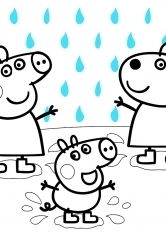 Раскраска Пеппа с друзьями играет в луже