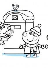 Раскраска Пеппа и друзьями отправляют письмо Деду Морозу