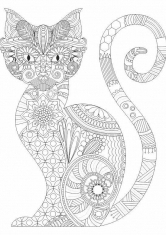 Раскраска Кошка с орнаментом и закрученным хвостом